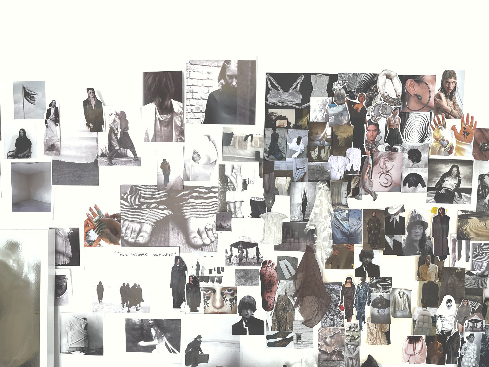Research wall: a collage of collected images and references