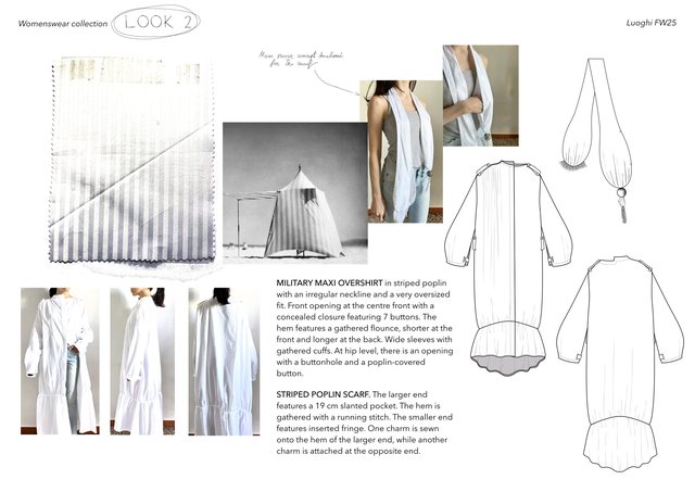 Luoghi project, Look 2, military maxi overshirt and scarf