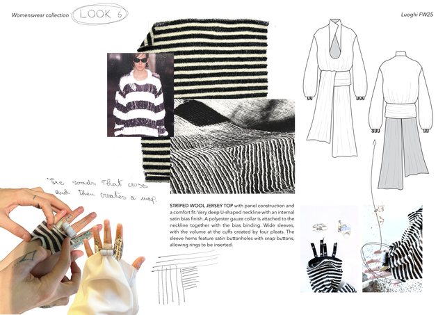 Luoghi project, Look 6, striped wool jersey top
