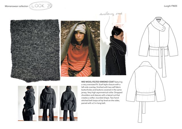 Luoghi project, Look 20, wool felted kimono coat